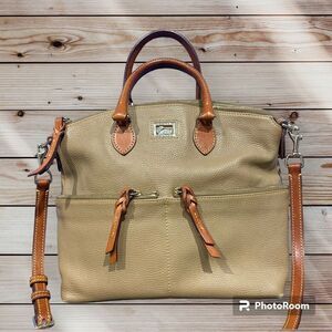 Dooney & Bourke Pebbled Leather DILLEN Double Pocket Satchel Handbag Beige